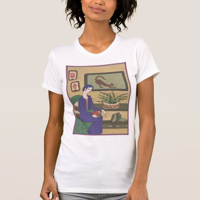Camiseta Senhorita Violeta na biblioteca (Frente)