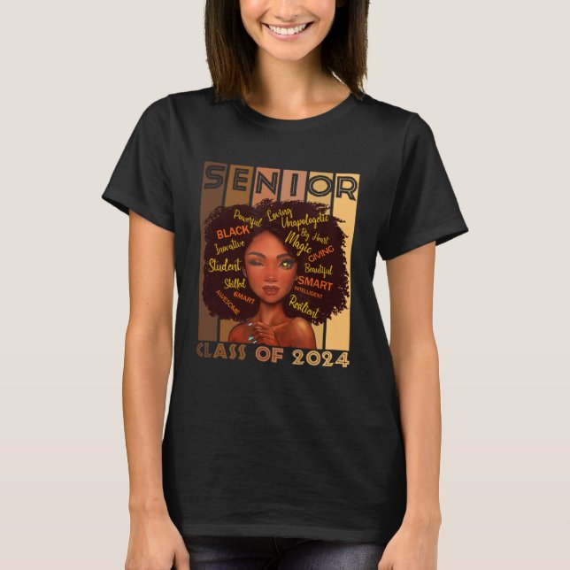 Camiseta Senior 2024 Class Black Smart Afro Melanin African (Frente)