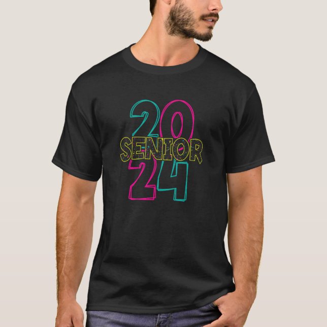 Camiseta Senior 2024  Splatter Paint  Teal Pink Yellow (Frente)