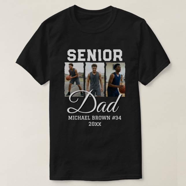 Camiseta Senior Dad Basketball Photo Collage Custom Name (Frente do Design)