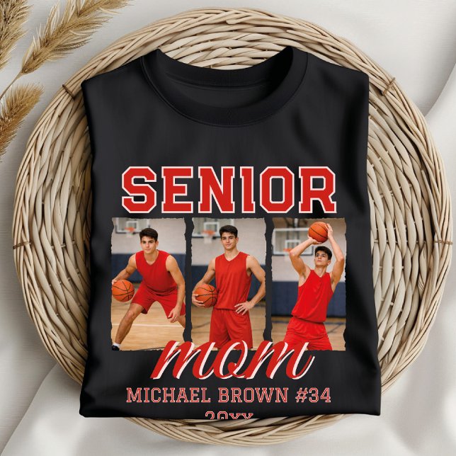 Camiseta Senior Mom Basketball Photo Collage Custom Name (Criador carregado)