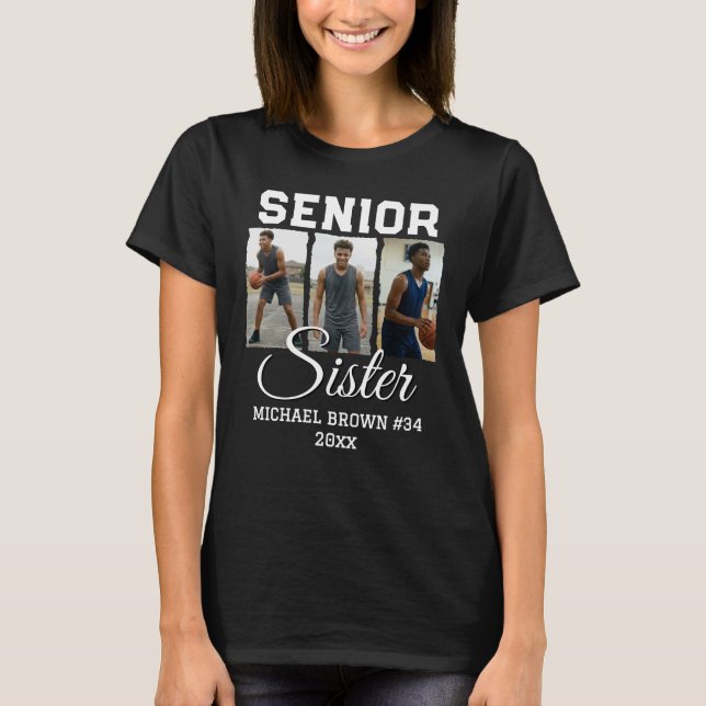 Camiseta Senior Sister Basketball Photo Collage Custom Name (Frente)