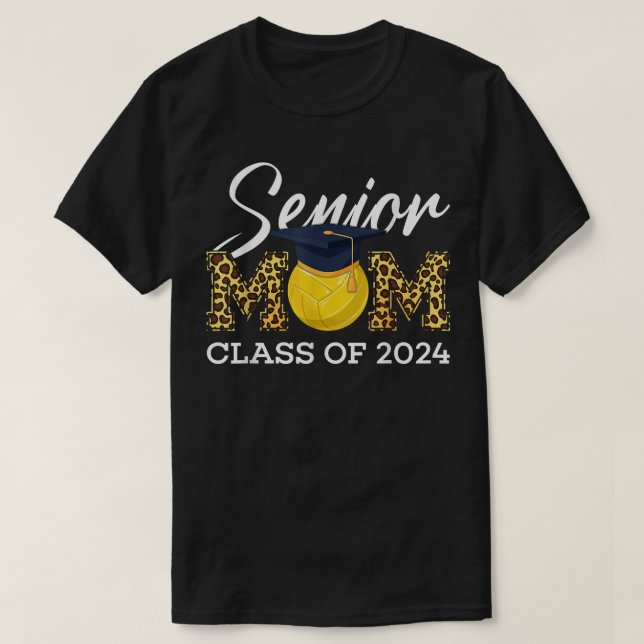 Camiseta Senior Volleyball Mom Class Of 2024 Leopard Gradua (Frente do Design)
