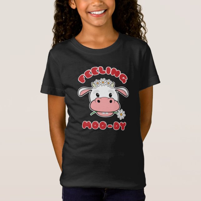 Camiseta Sensação de Moo-dy | Cute Cartoon Cow Cote T Shirt (Frente)