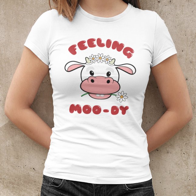 Camiseta Sensação de Moo-dy | Cute Cartoon Cow Cote T Shirt (Criador carregado)