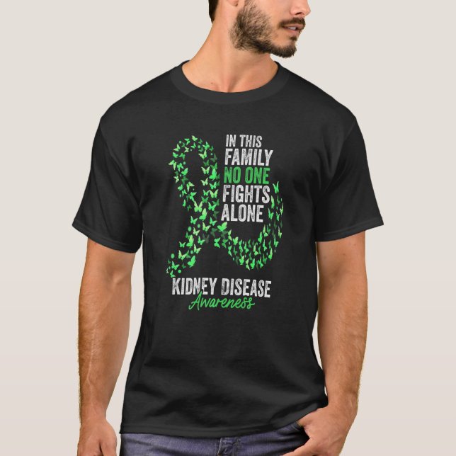 Camiseta Sensibilização da Doença Renal Mês Borboletas Verd (Frente)