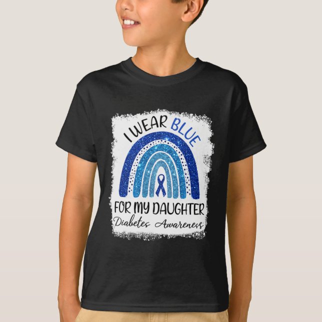 Camiseta Sensibilização Diabetes Eu Visto Azul Para Minha F (Frente)
