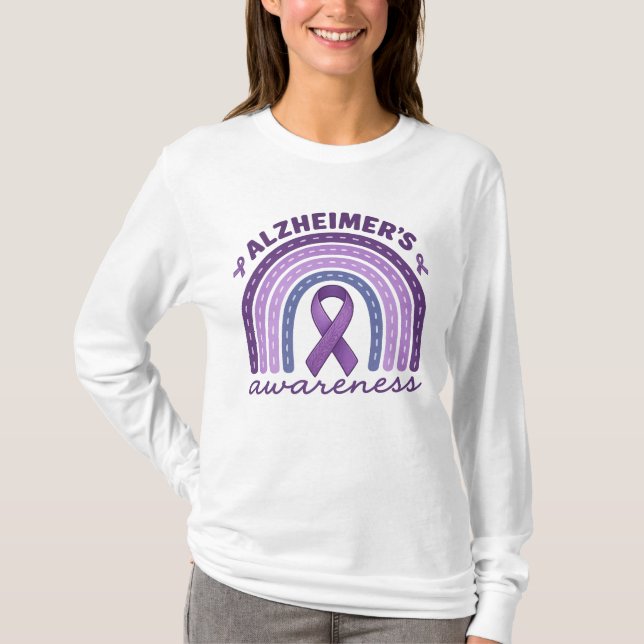Camiseta Sensibilização do Alzheimer Fita Roxa Roxa (Frente)