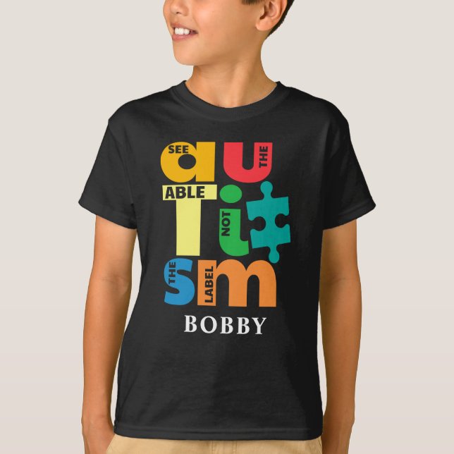 Camiseta Sensibilização do Autismo Veja o Capaz Não o Grupo (Frente)