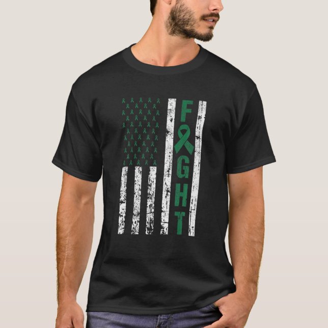 Camiseta Sensibilização do câncer de figado Bandeira Americ (Frente)