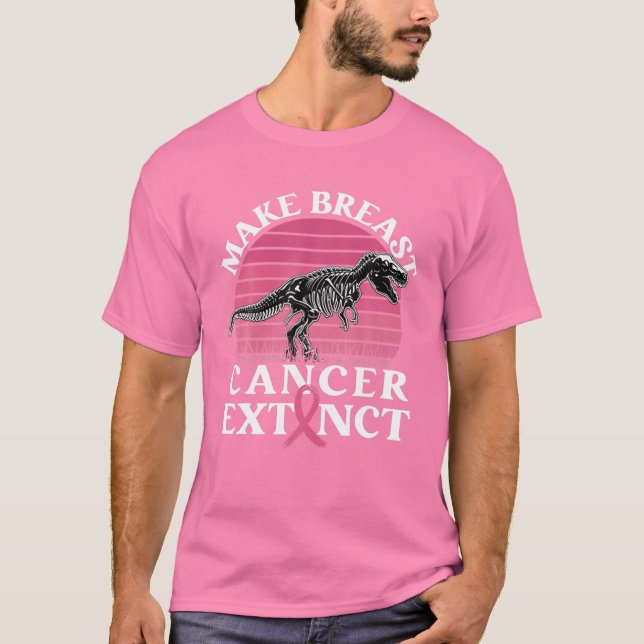 Camiseta Sensibilização do Cancer Dinossauro Faça Extração  (Frente)