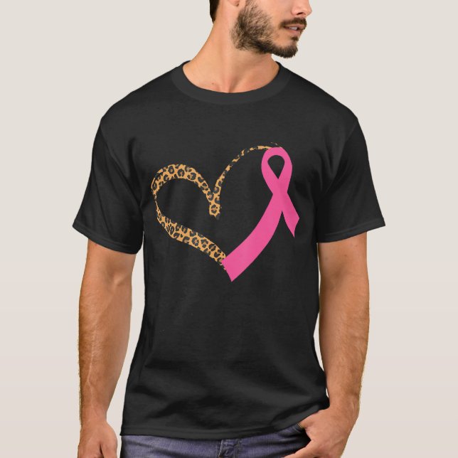 Camiseta Sensibilização do Cancer Leopardo Imprimir Coração (Frente)