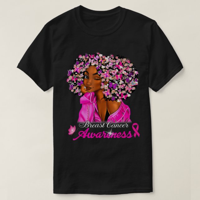 Camiseta Sensibilização do Cancer para as mulheres afro-ame (Frente do Design)