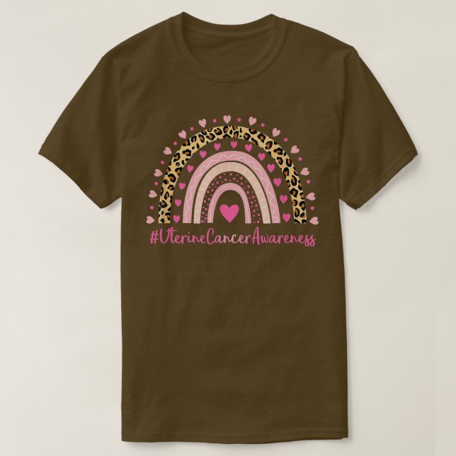 Camiseta Sensibilização do Cancer Uterino Coração Rosa Leop (Frente do Design)