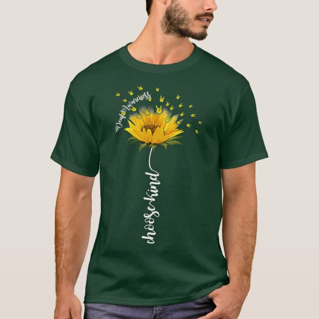 Camiseta Sensibilização dos surdos Girassol Escolher Amarel (Frente)
