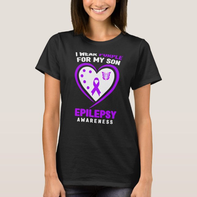 Camiseta Sensibilização Epilepsia Eu Visto roxo para o meu  (Frente)