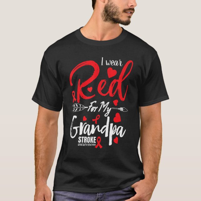 Camiseta Sensibilização Eu Visto Vermelho Para Meu Avô Caus (Frente)