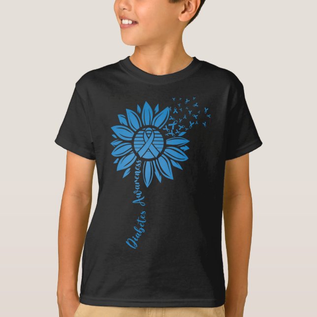 Camiseta Sensibilização para a diabetes Mês Sunflower Blue  (Frente)