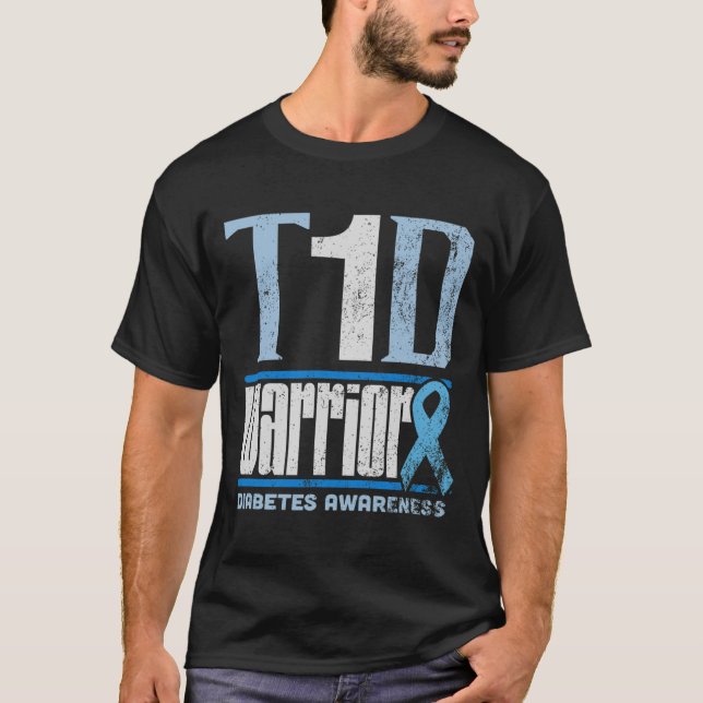 Camiseta Sensibilização para a diabetes Mês T1d Guerreiro d (Frente)