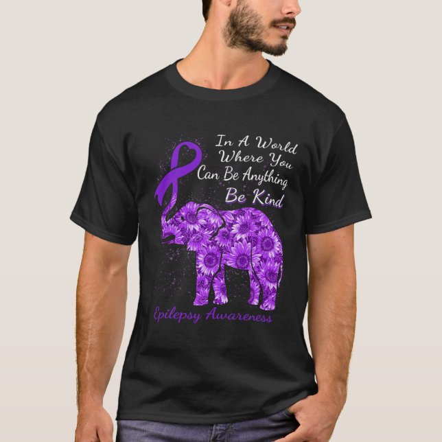 Camiseta Sensibilização para a epilepsia Elefante de girass (Frente)