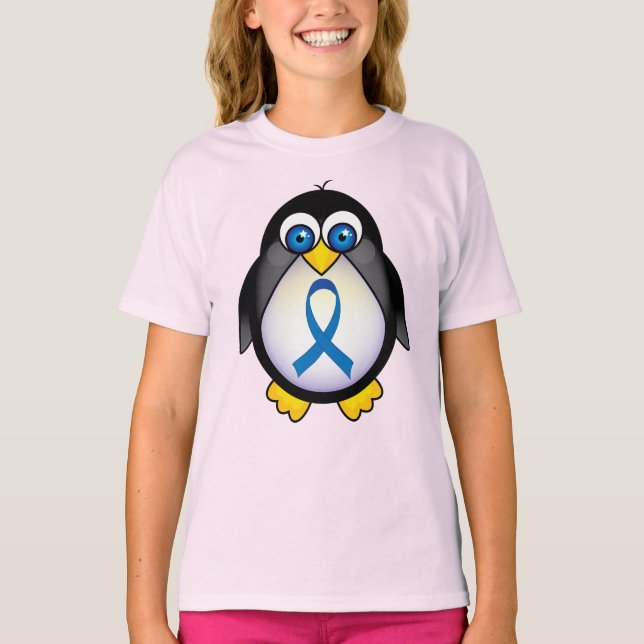 Camiseta Sensibilização para a Fita Azul de Pinguim Bonito (Frente)