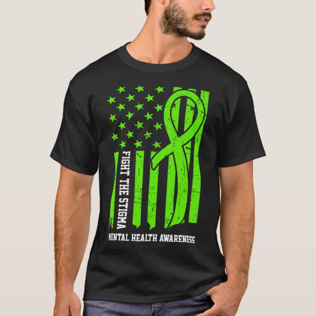 Camiseta Sensibilização Para A Saúde Mental Mês EUA Bandeir (Frente)