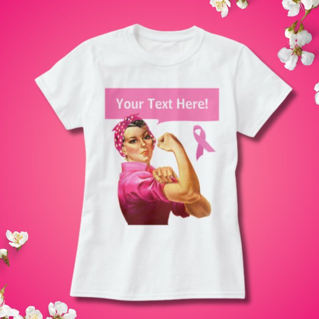 Camiseta Sensibilização para o Cancer Rosie the Riveter ros (Pink Ribbon Rosie the Riveter T-Shirt)