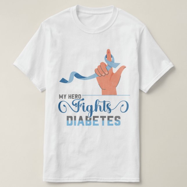 Camiseta Sensibilização para o diabetes Meu herói luta cont (Frente do Design)