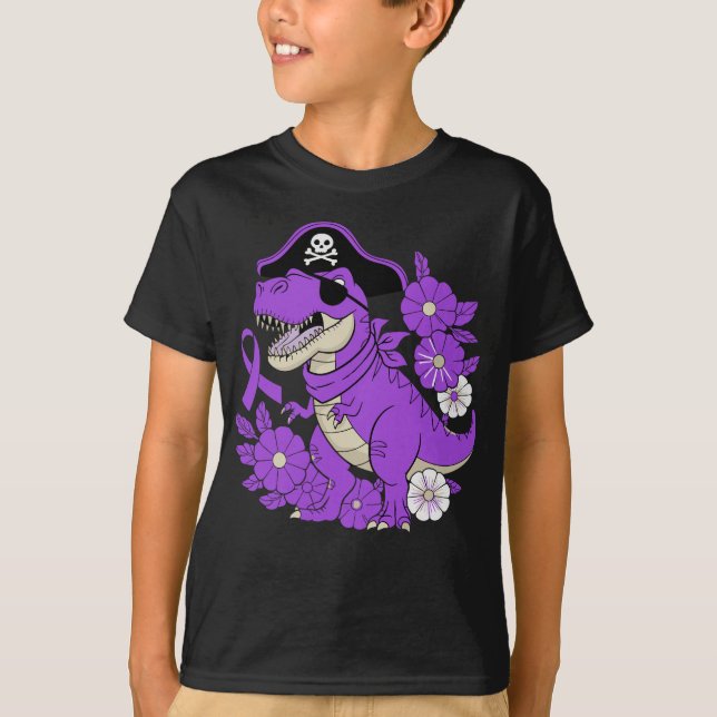 Camiseta Sensibilização para o Dinossauro Roxo (Frente)
