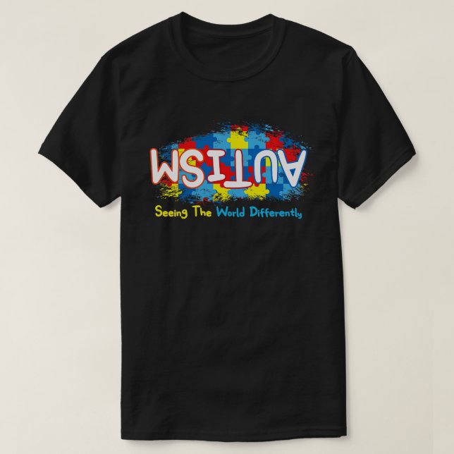 Camiseta Sensibilização para o utismo, vendo o mundo de for (Frente do Design)