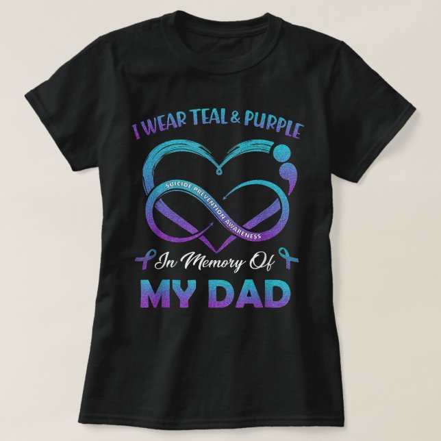 Camiseta Sensibilização Suicida Eu Visto Teal & Purple Em M (Frente do Design)