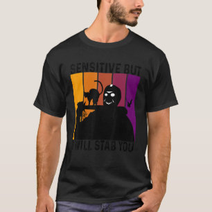 Camiseta Sensível Mas Eu Vou Te Esfaquear Com Gato Vintage