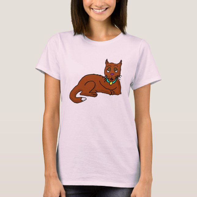 Camiseta Sentado de Gato de Cartoon (Frente)