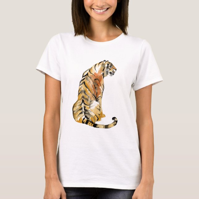 Camiseta Sentado de Tigre de Aquarela (Frente)