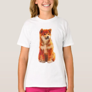 Camiseta Sentado OraFluffy Cachorro Shiba Inu Pintura em Aq