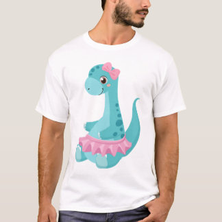 Camiseta Sentando dinossauro bebê com tutu cor-de-rosa com