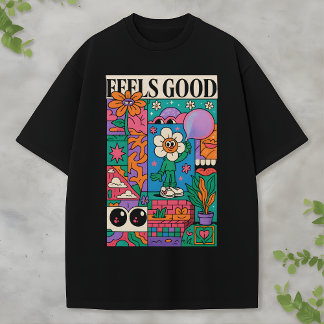 Camiseta Sente-se Bem Arte Pop Retro Flor Personagem Colori