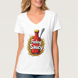 Camiseta Sentimento de Saucy - Impressão de Ketchup de Toma