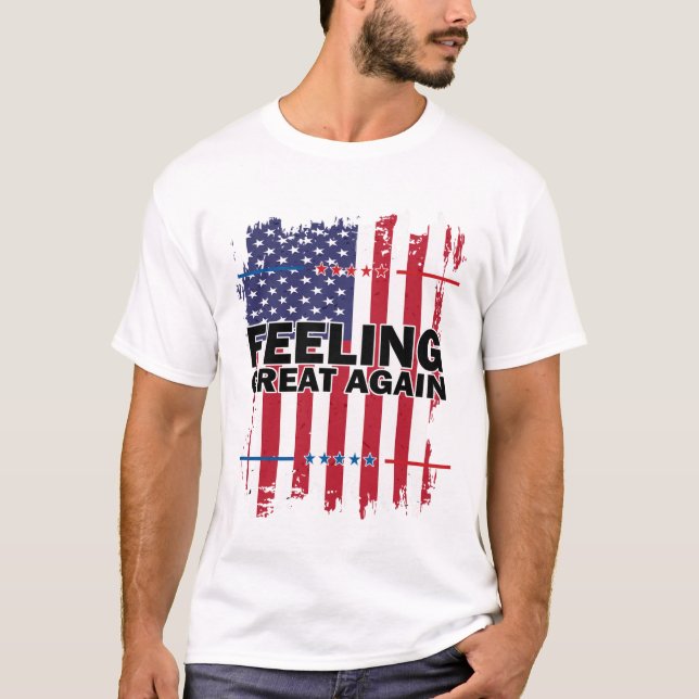 Camiseta Sentindo Excelente Novamente Trump 2024 American U (Frente)