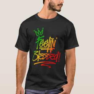 Camiseta Sentindo-se Abençoado Cores Rasta Estilo de Tag Gr