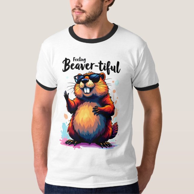 Camiseta Sentindo-se bonito - Gráfico engraçado do castor (Frente)
