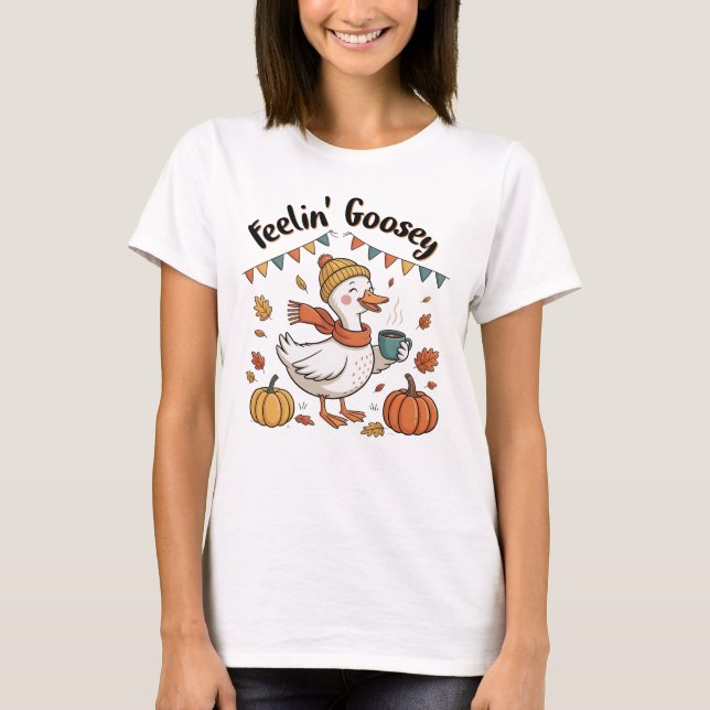Camiseta Sentindo-se Ganso Outono Abóbora Latte (Frente)