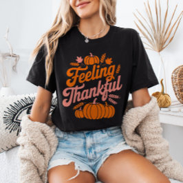 Camiseta Sentindo-se Grato Folhas de Outono Abóboras Dia de