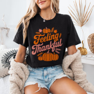 Camiseta Sentindo-se Grato Folhas de Outono Abóboras Dia de