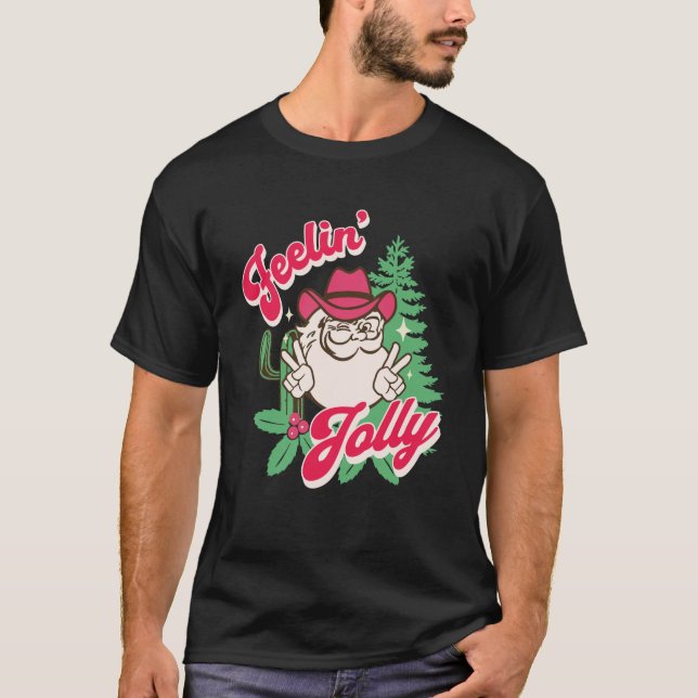 Camiseta Sentir Papais noeis de cowboy gelly Retro Natal Ro (Frente)