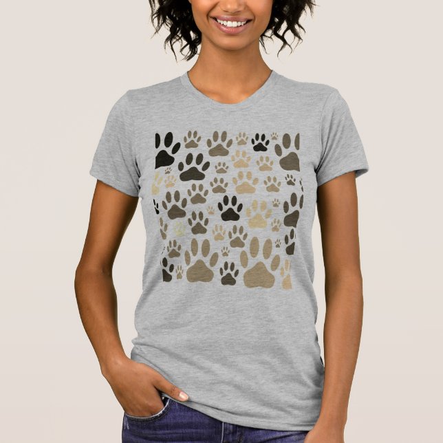 Camiseta Sepia Dog Paw Prints All Over T-Shirt (Frente)