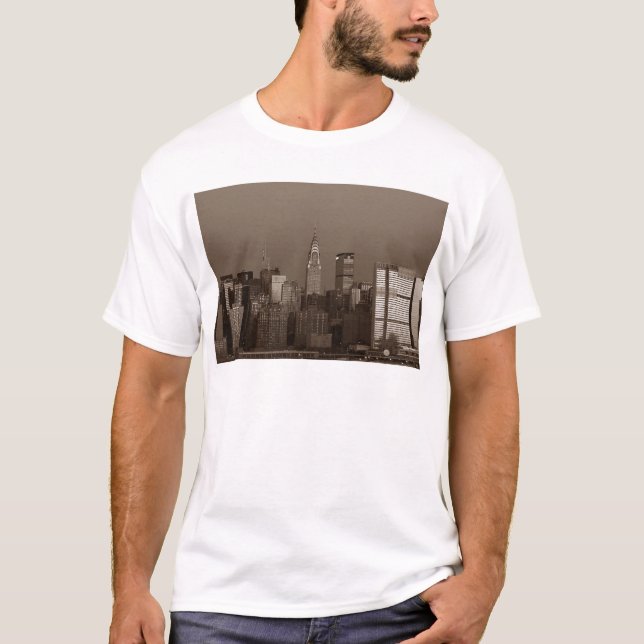 Camiseta Sepia Nova Iorque Skyline (Frente)