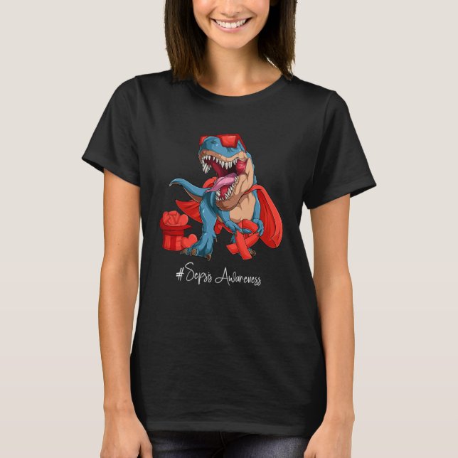 Camiseta Sepsis Awareness Month Red Ribbon Trex (Frente)