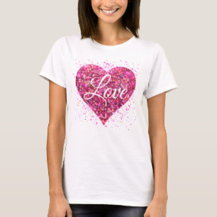 Camiseta Sequências cintilantes cor-de-rosa, namorados de 