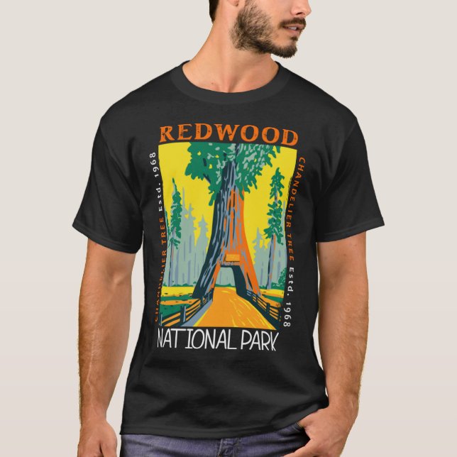 Camiseta Sequoia Parque Nacional Chandelier Árvore Distante (Frente)